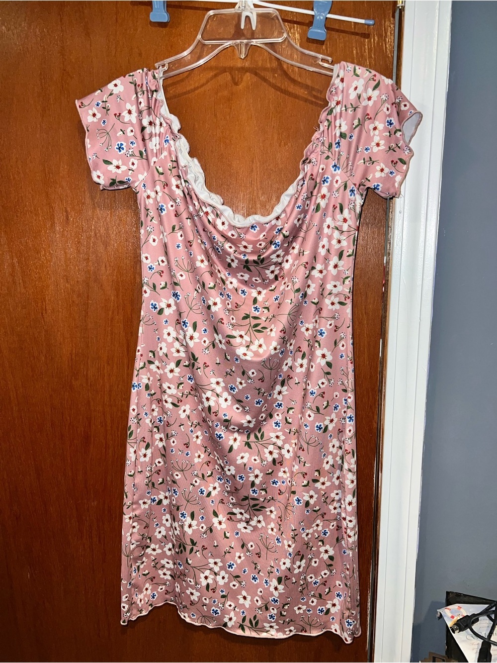 SHEIN Pink Floral Cowl Neck Mini Dress